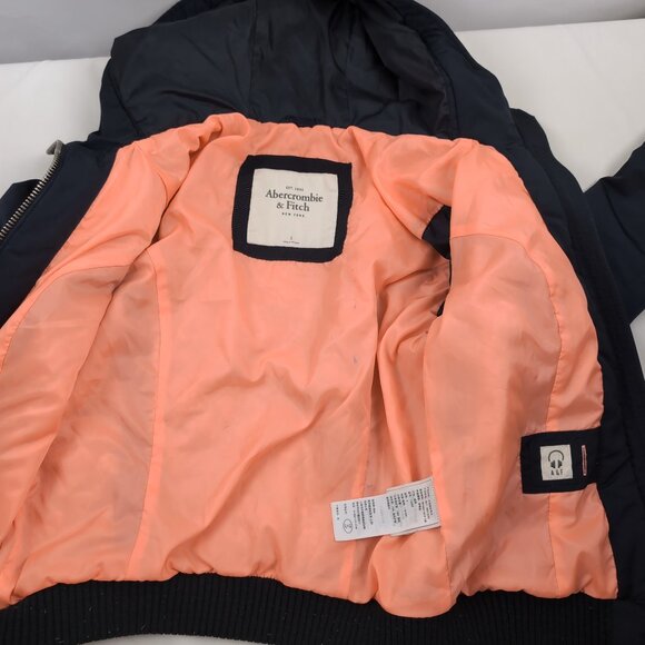Abercombie & Fitch Girls/Kids Black Jacket Pink Lining Insulated Full Zip, Small - Picture 9 of 12